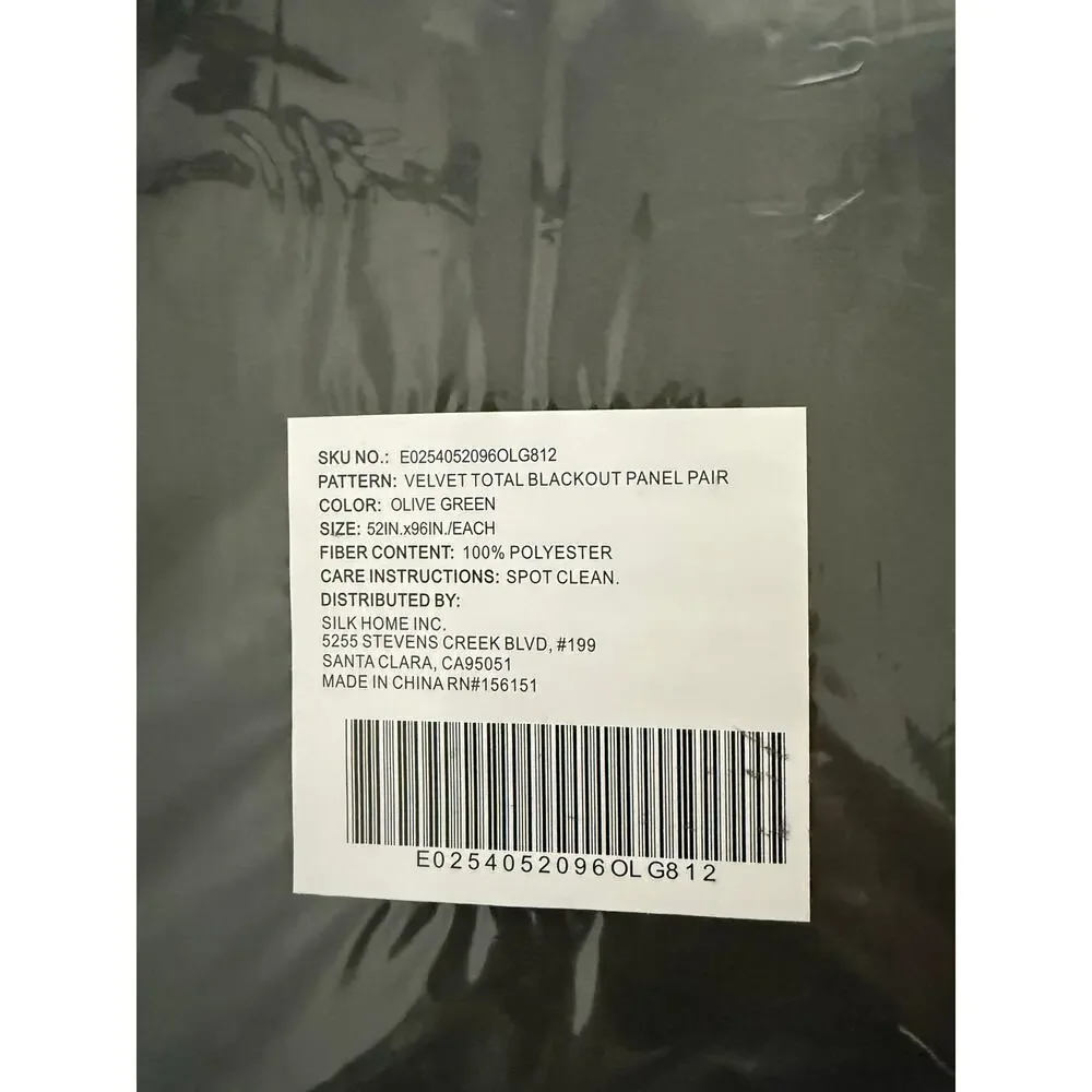 SilkHome Olive Green Total Blackout Velvet Window Certain 2-pack 52” x 96” each